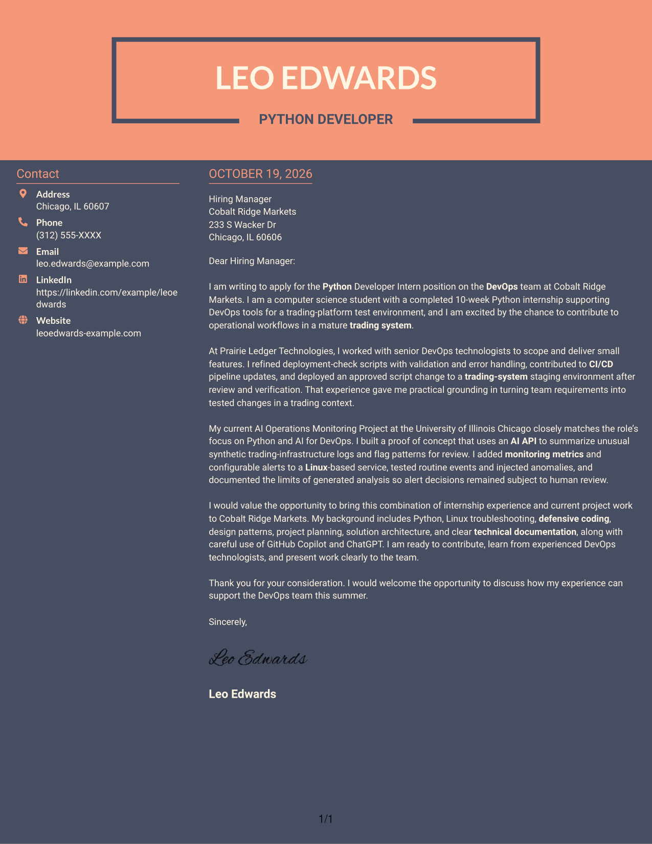 Cover letter example — page 1