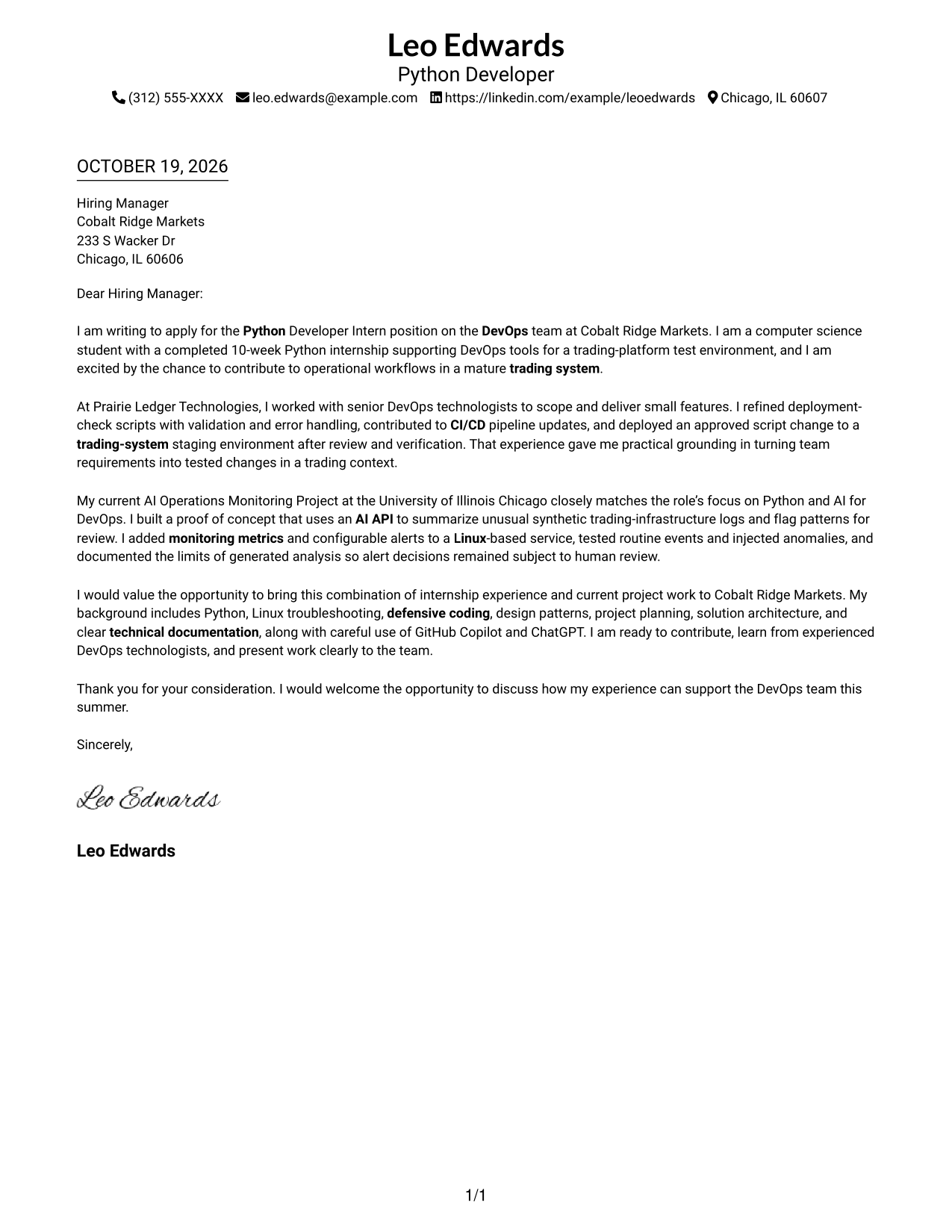Cover letter example — page 1