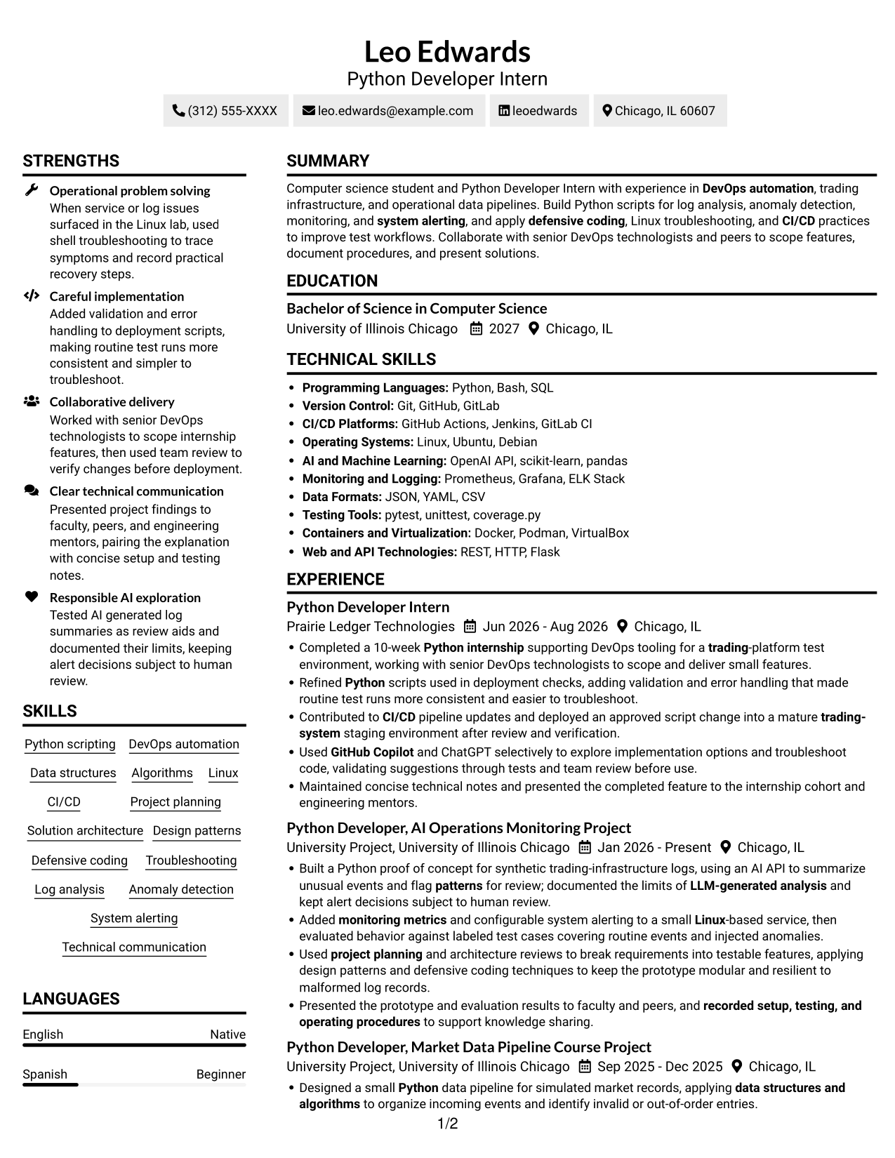 Resume example — page 1