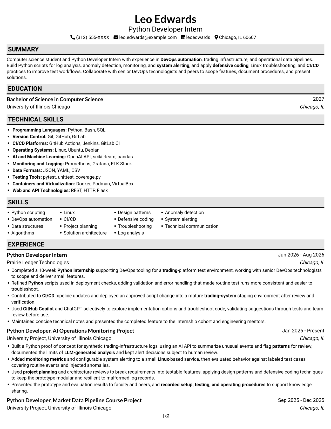 Resume example — page 1