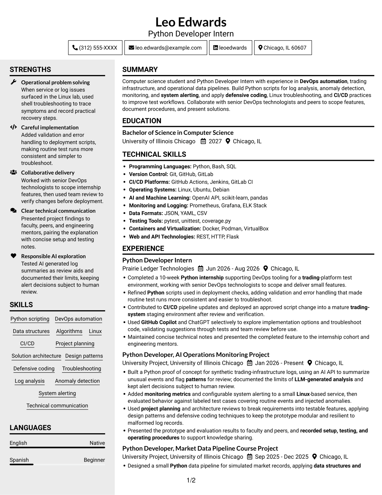 Resume example — page 1