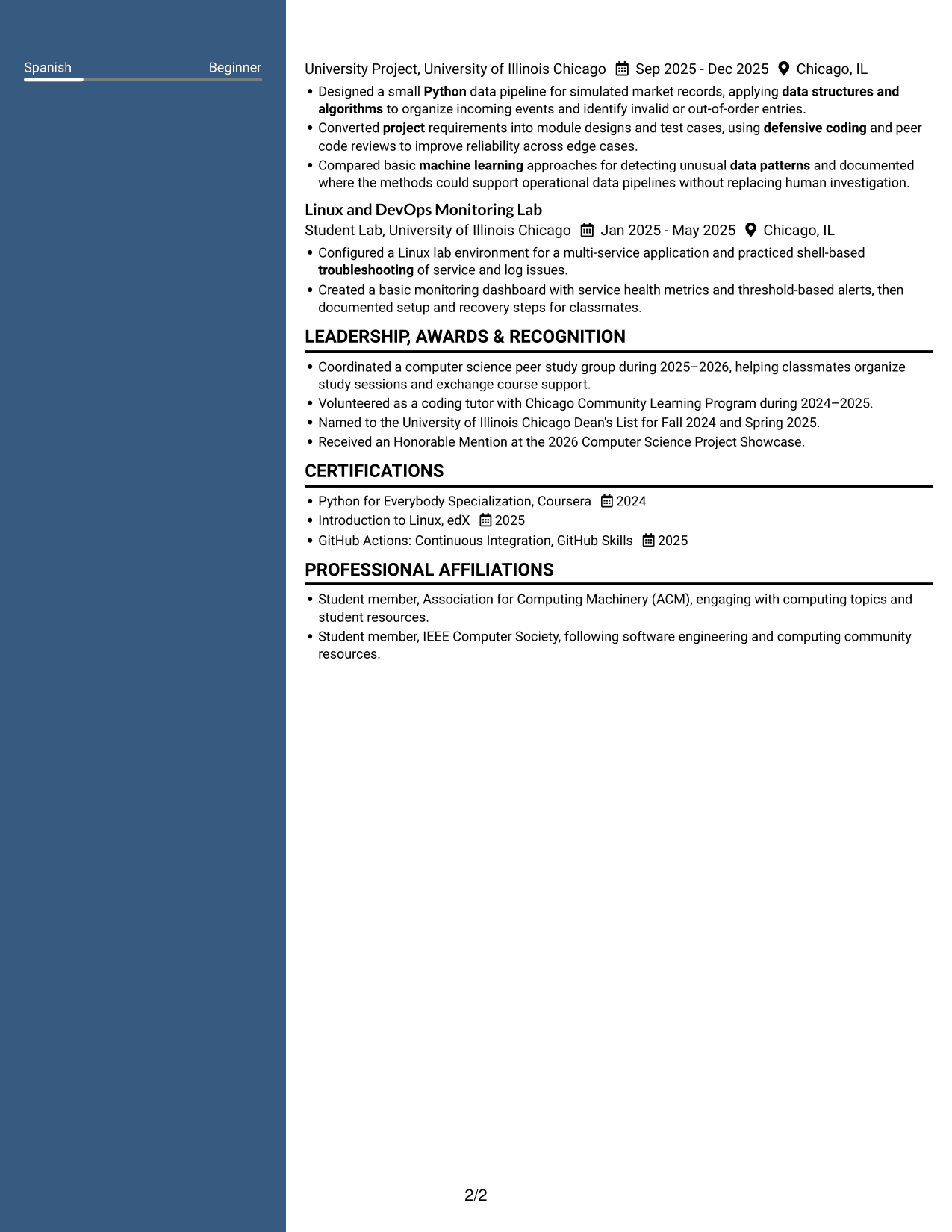 Resume example — page 2