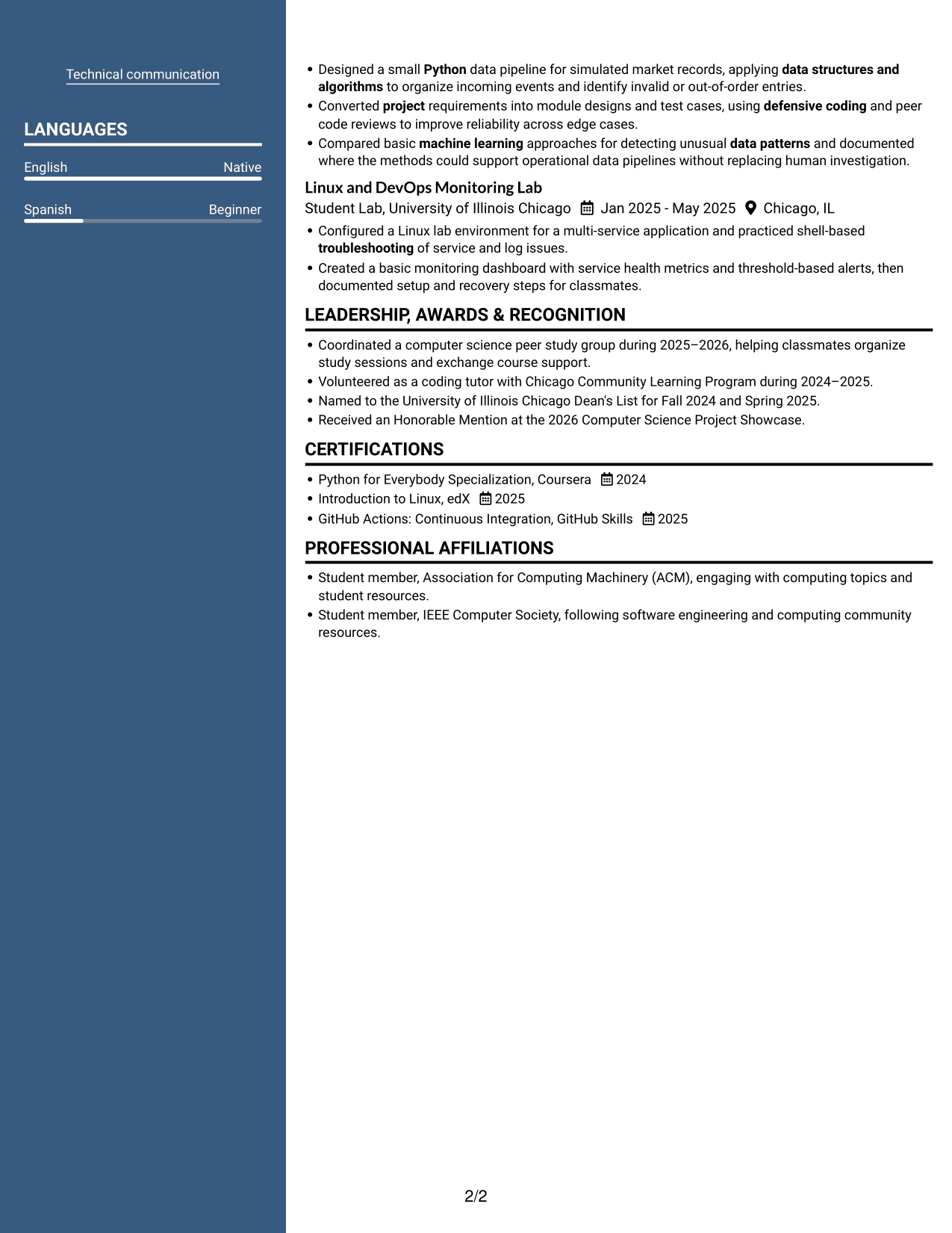 Resume example — page 2