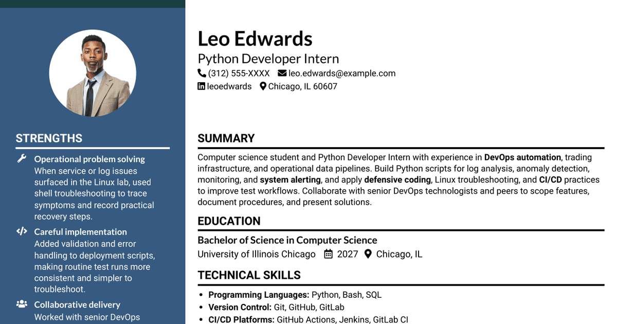 7 Python Developer Intern - DevOps Automation Resume Templates with Example