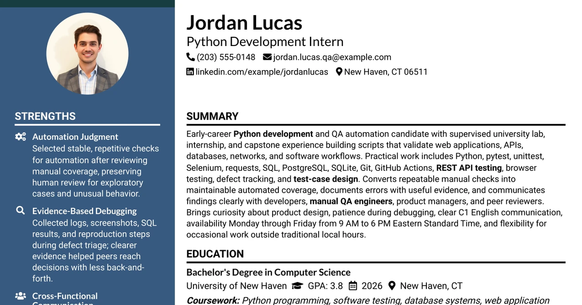 33 Python Development Intern Resume Templates with Example 2026 (ATS-Optimized)