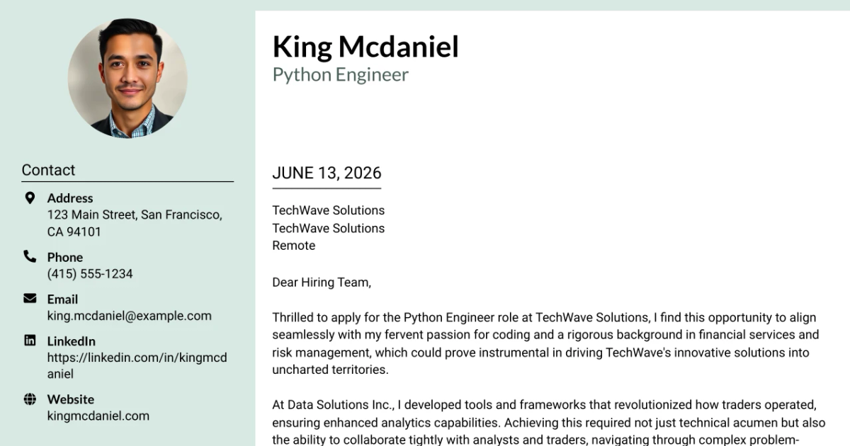 30+ Python Engineer Cover Letter Templates with Example 2026