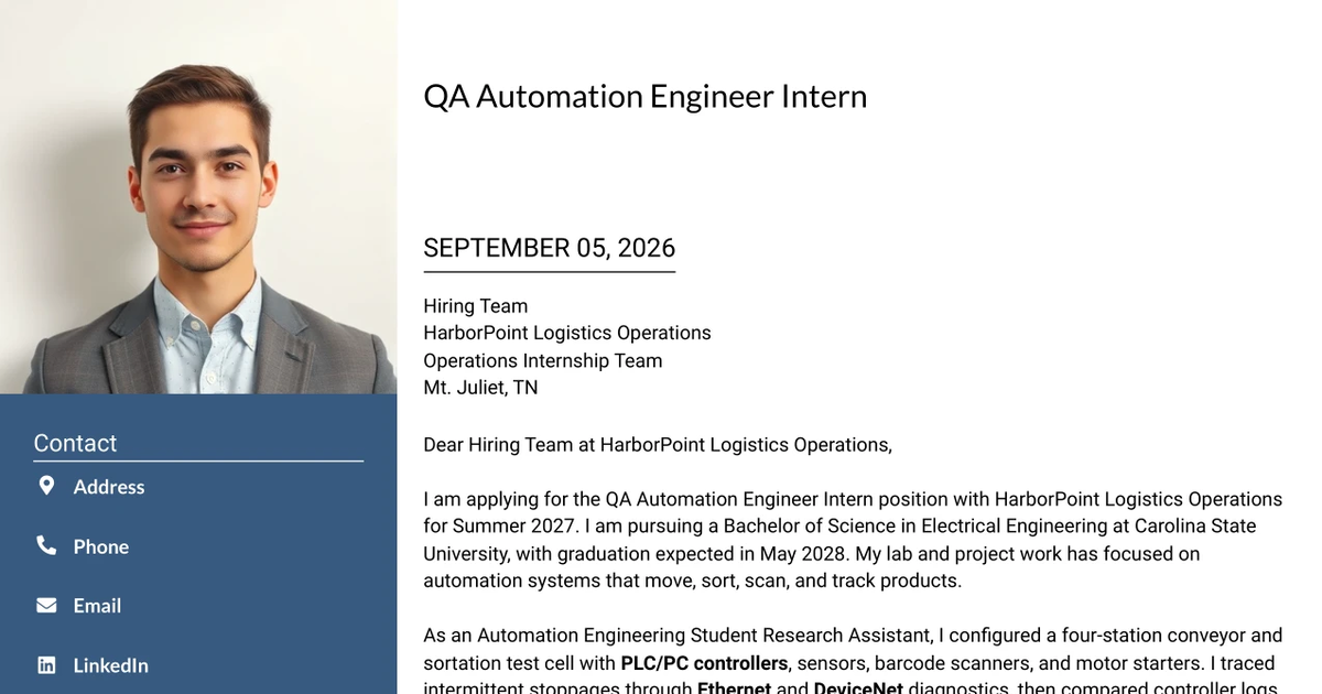 30+ QA Automation Engineer Intern, (Nationwide) - Summer 2027 Cover Letter Templates with Example 2026