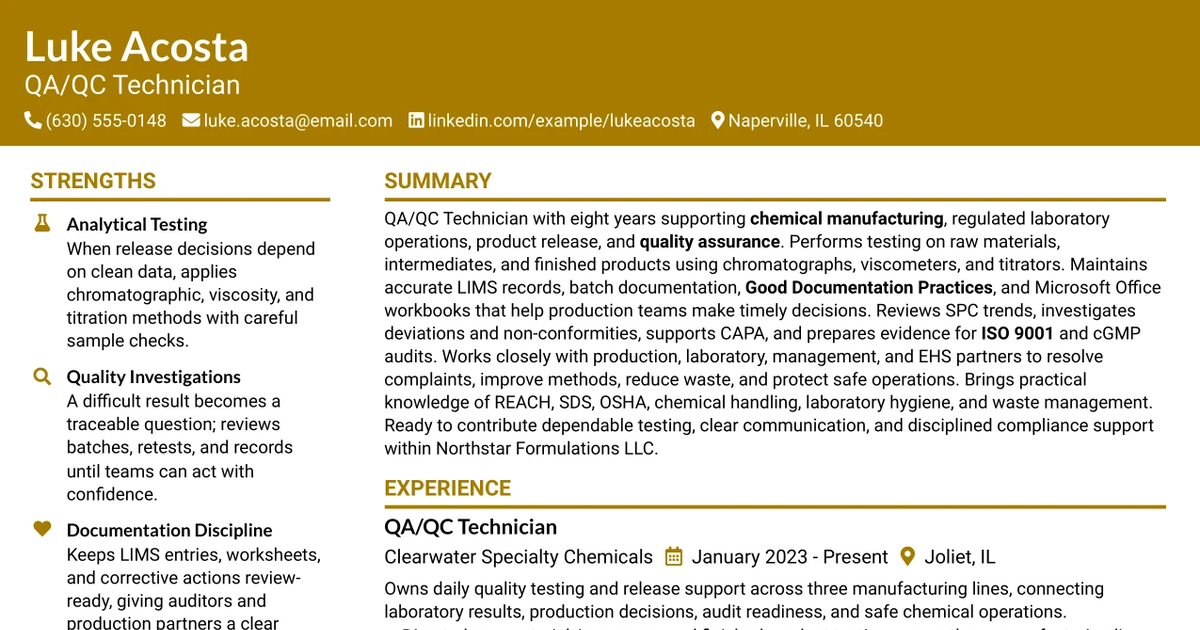33 QA/QC Technician Resume Templates with Example 2026 (ATS-Optimized)