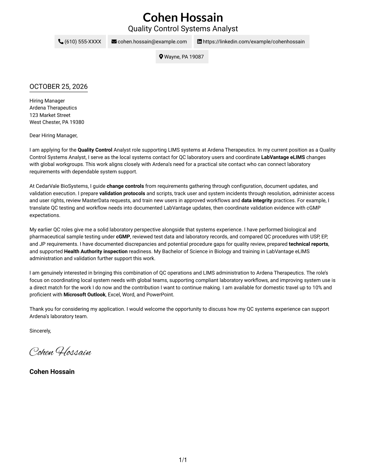 Cover letter example — page 1