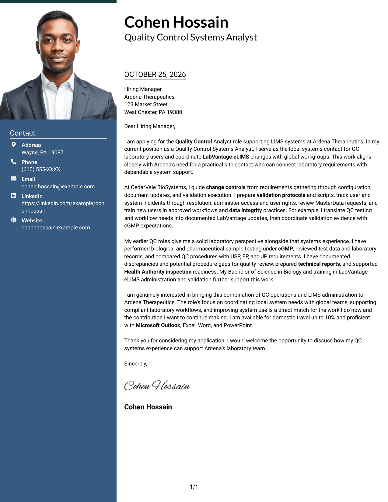 Cover letter example — page 1