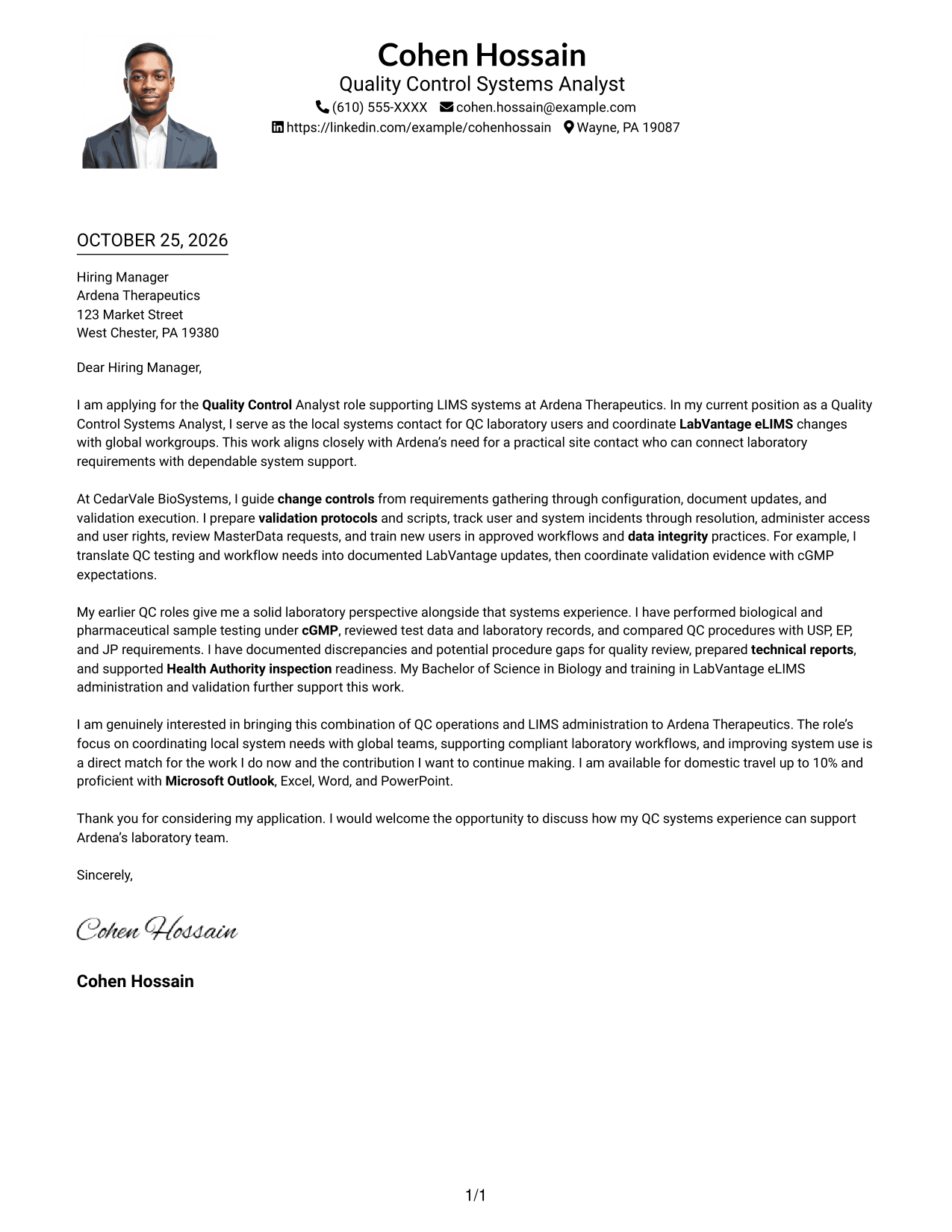 Cover letter example — page 1