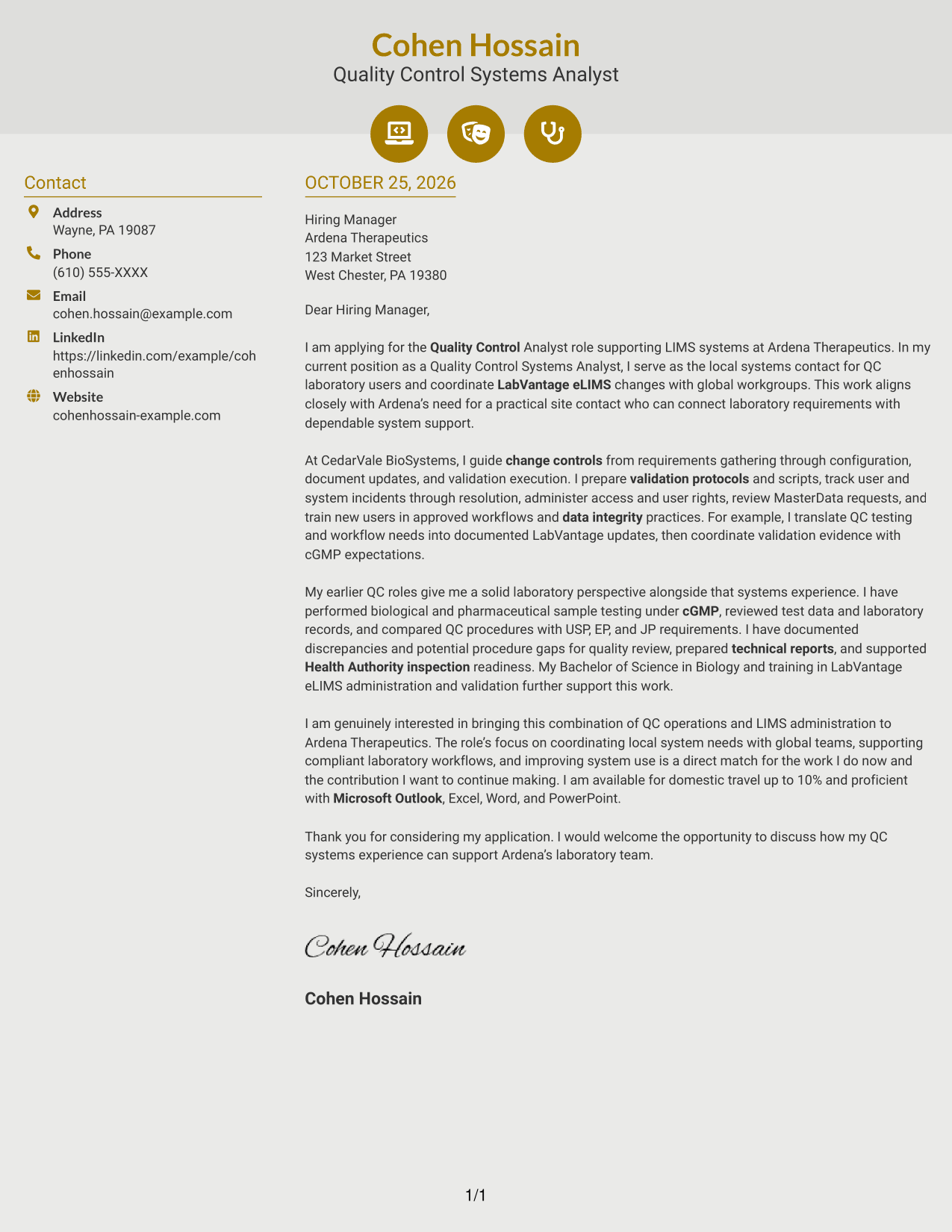 Cover letter example — page 1