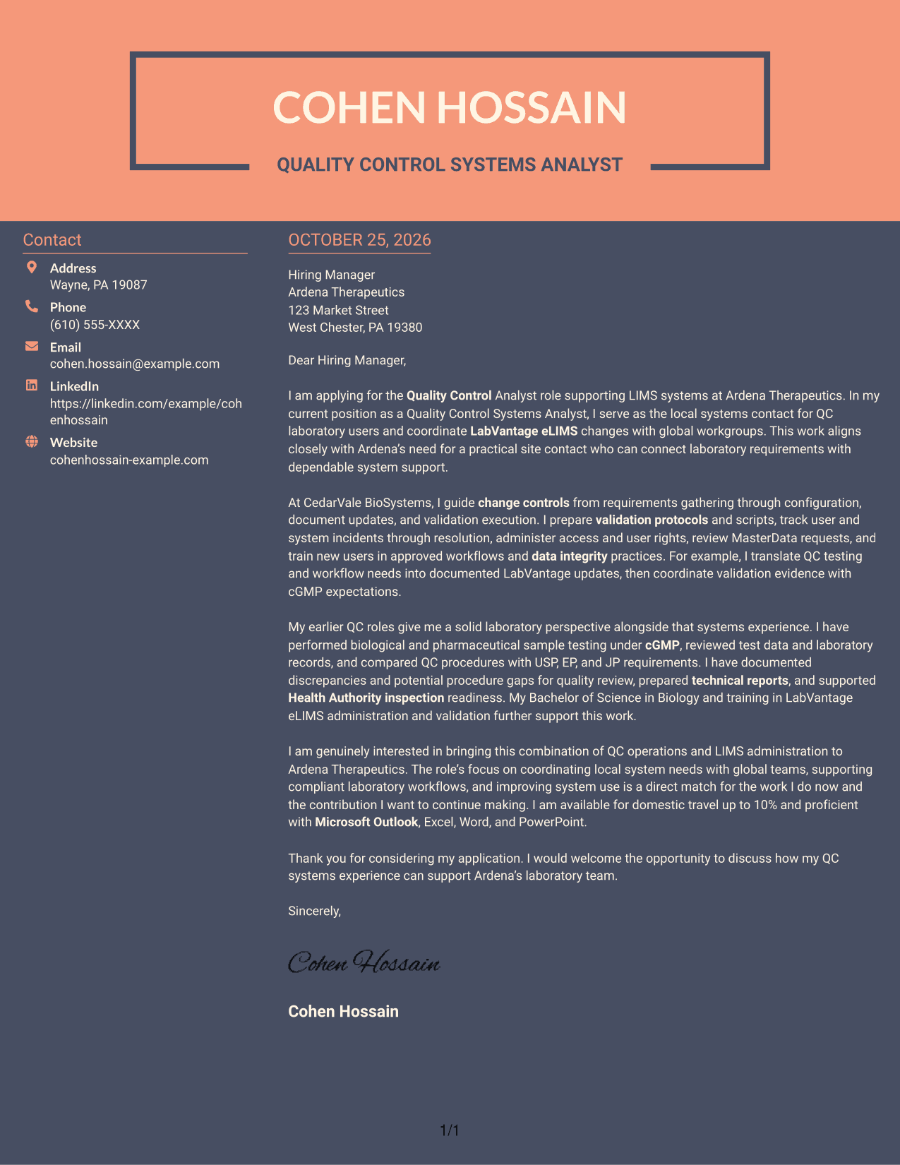 Cover letter example — page 1