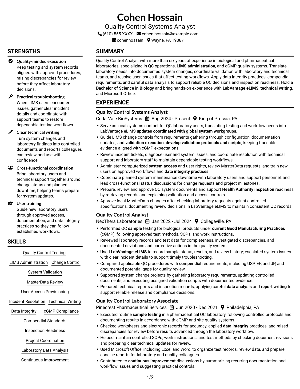 Resume example — page 1