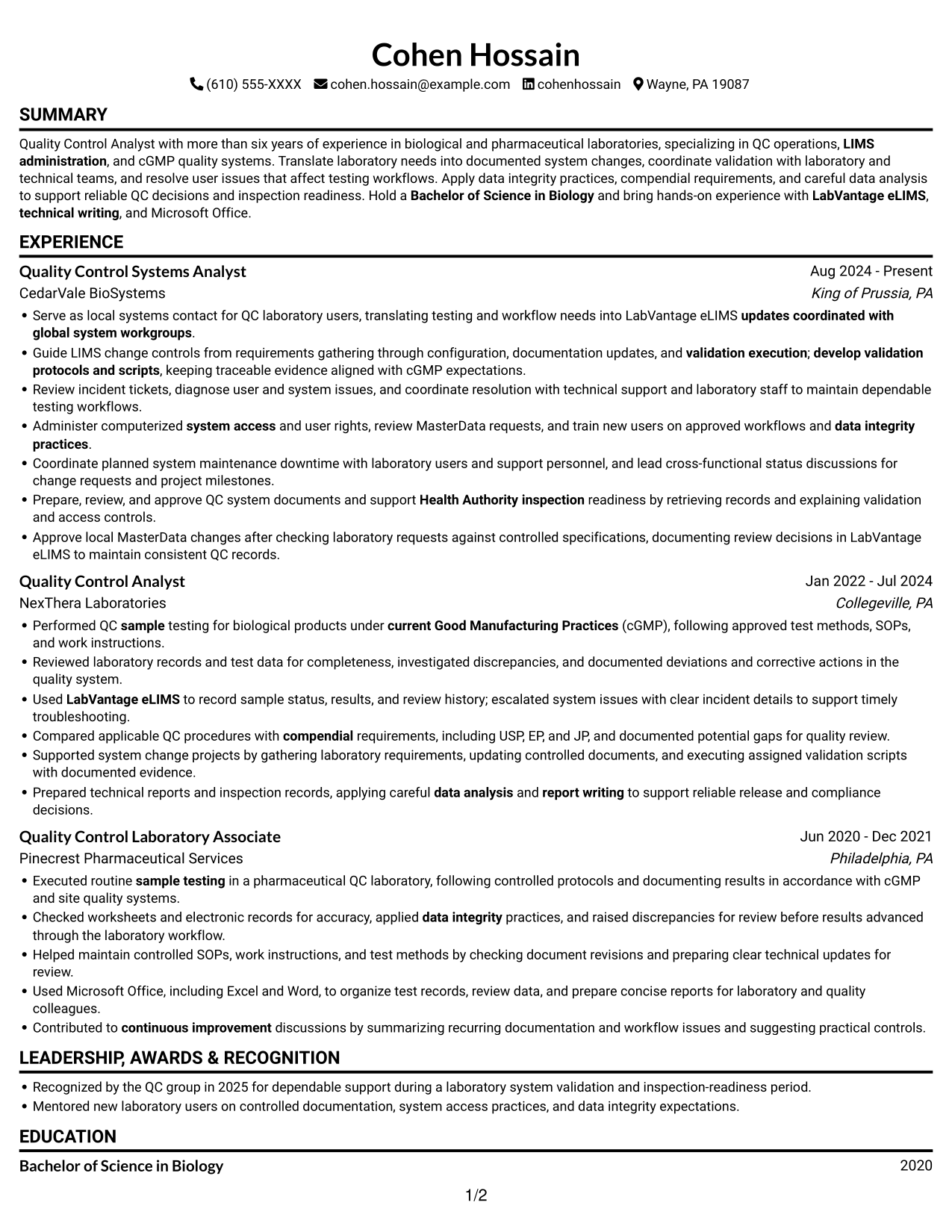 Resume example — page 1