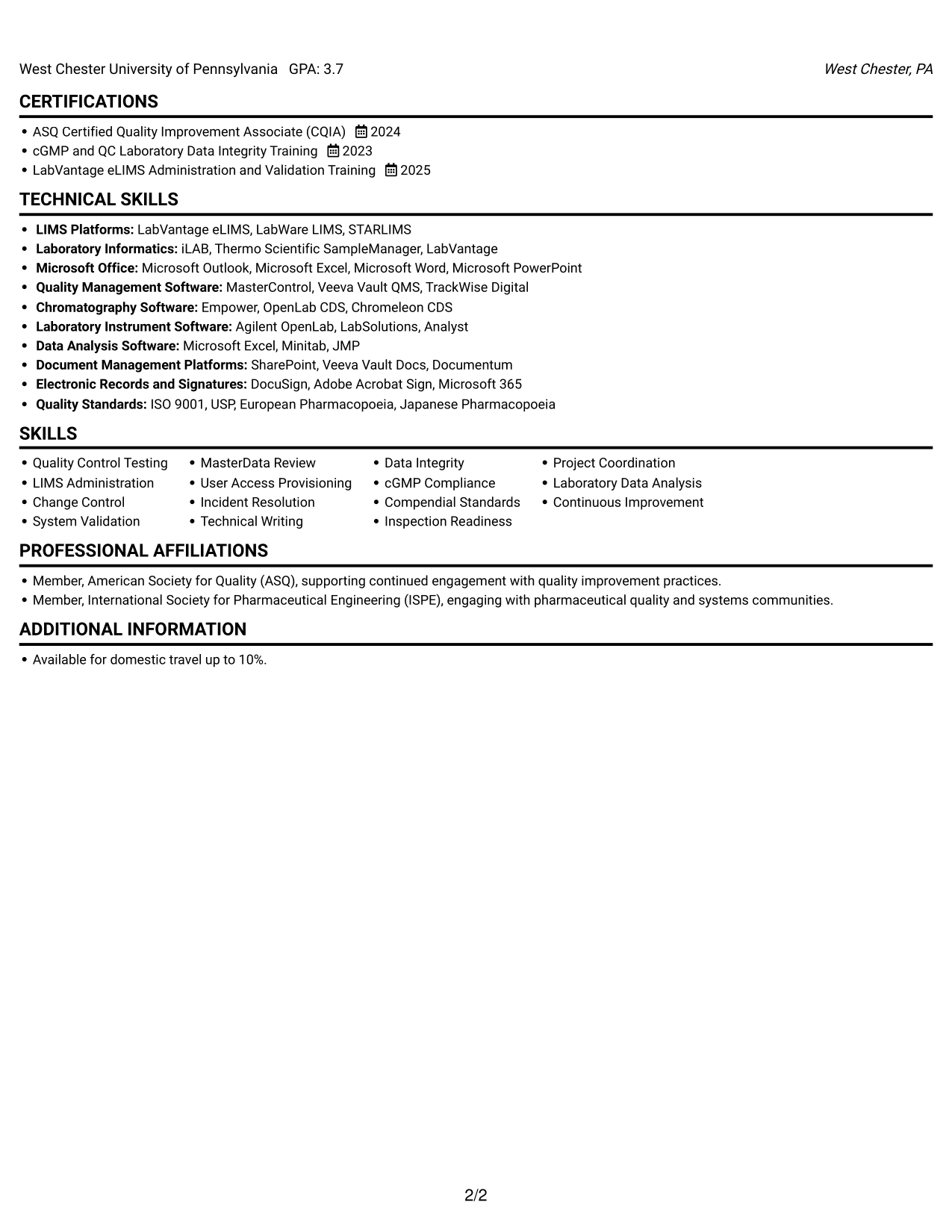 Resume example — page 2