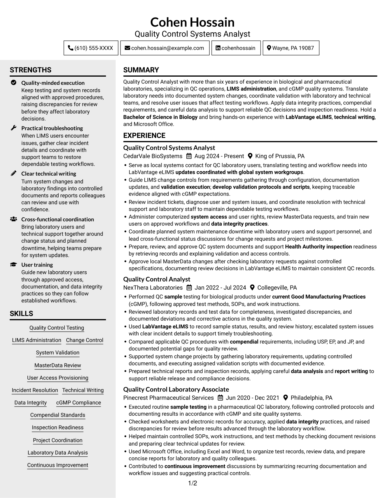 Resume example — page 1