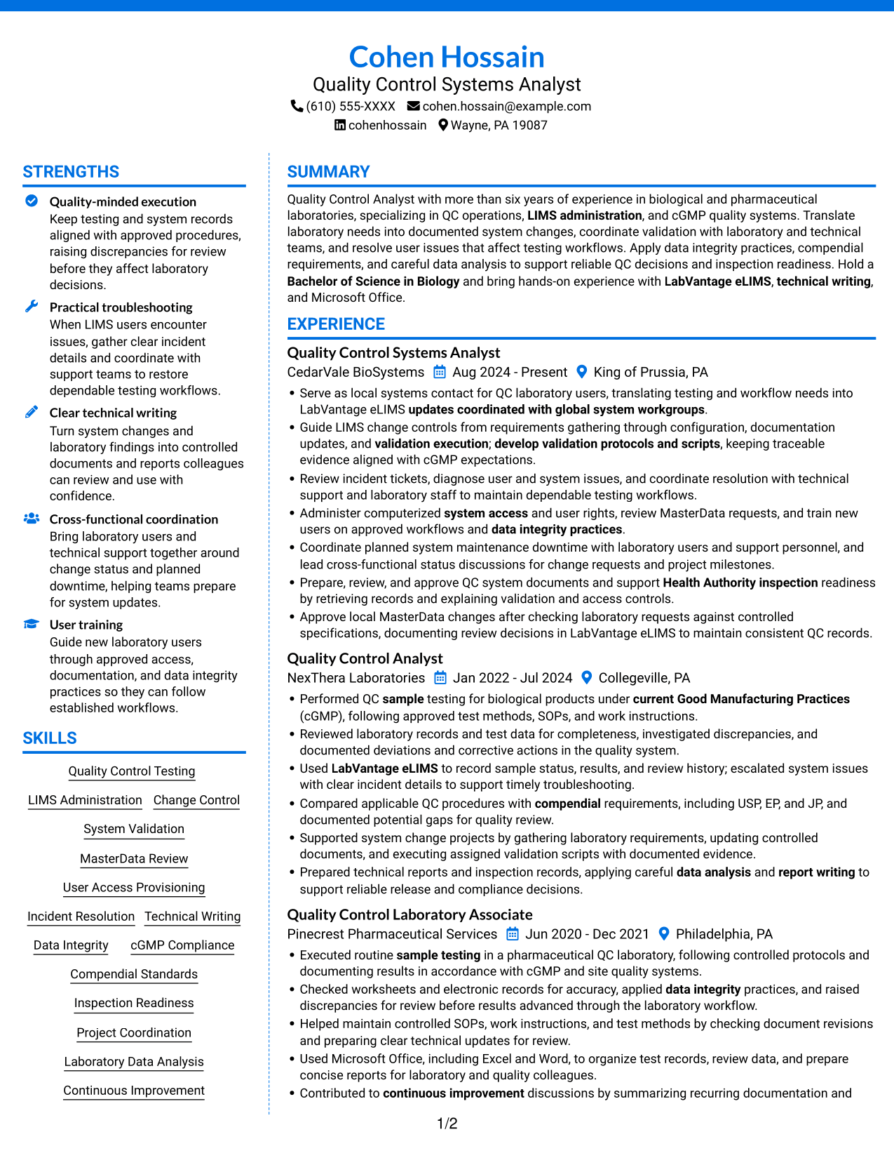 Resume example — page 1