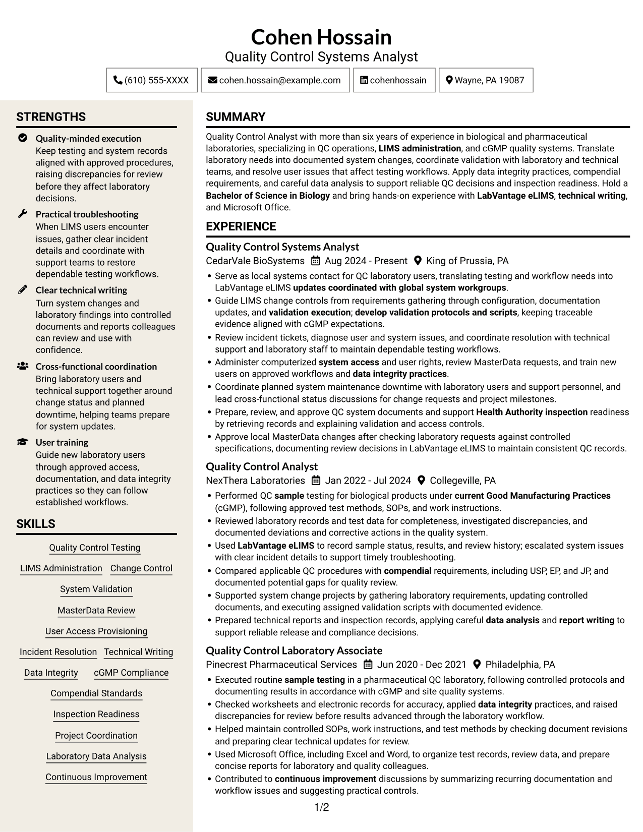 Resume example — page 1
