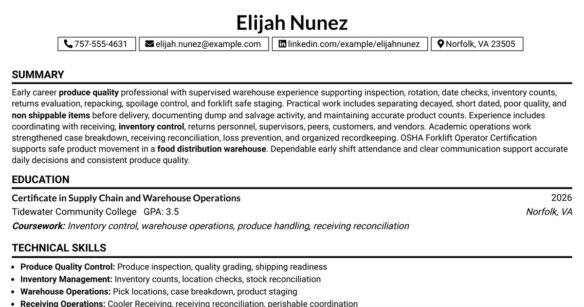 33 Quality Control Coordinator - Produce Resume Templates with Example