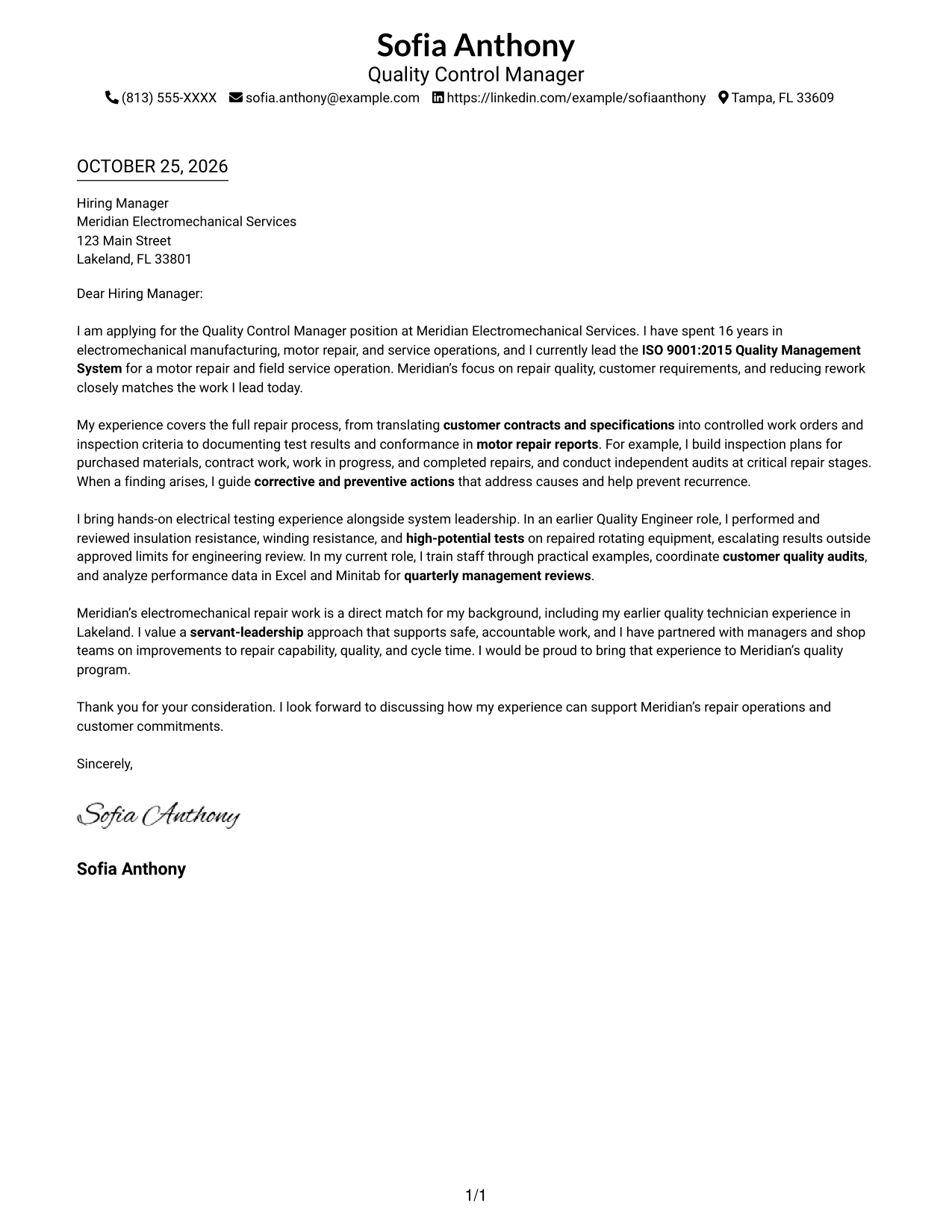 Cover letter example — page 1