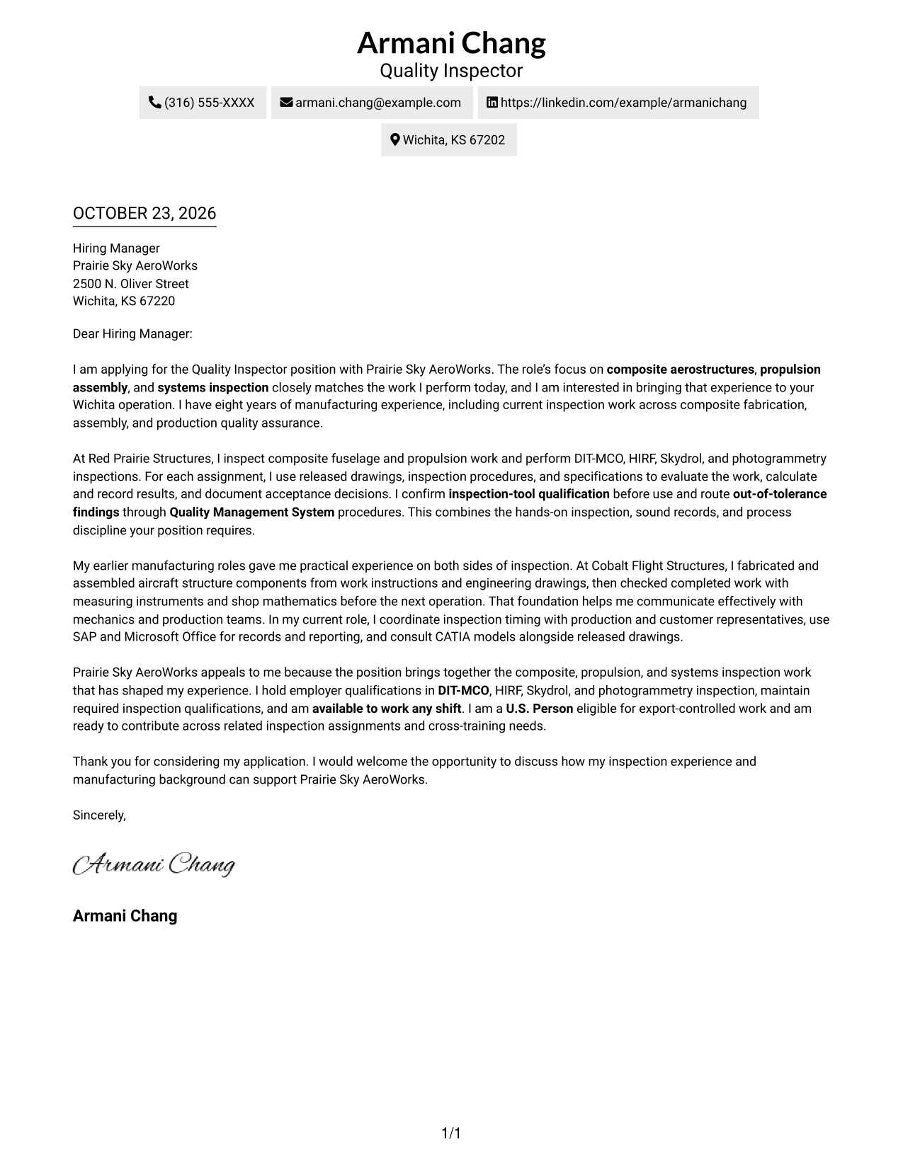 Cover letter example — page 1
