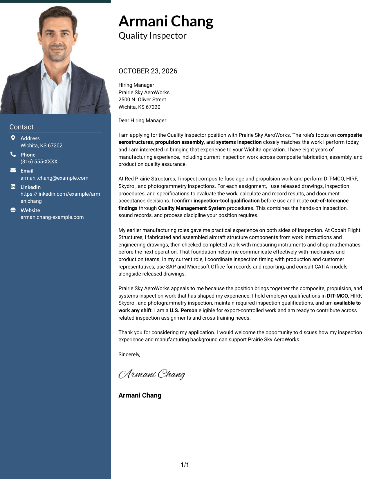 Cover letter example — page 1