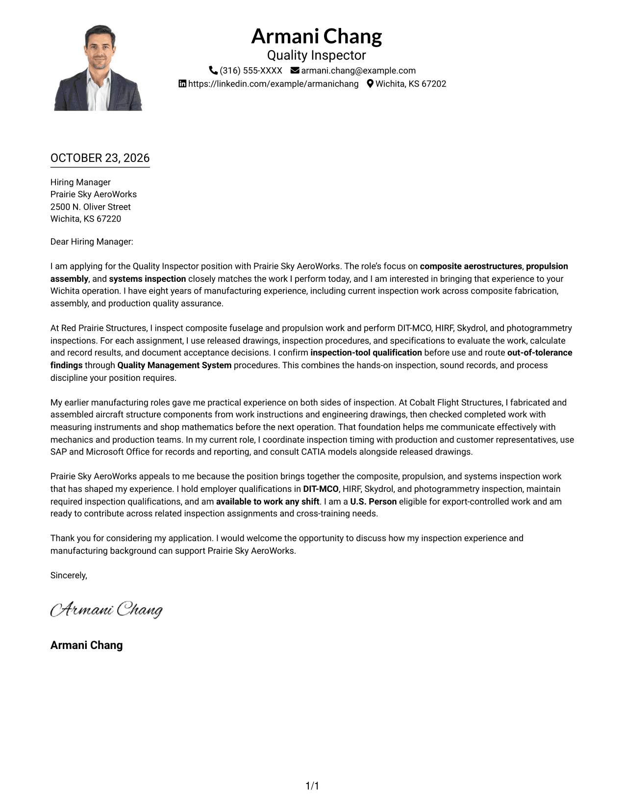 Cover letter example — page 1