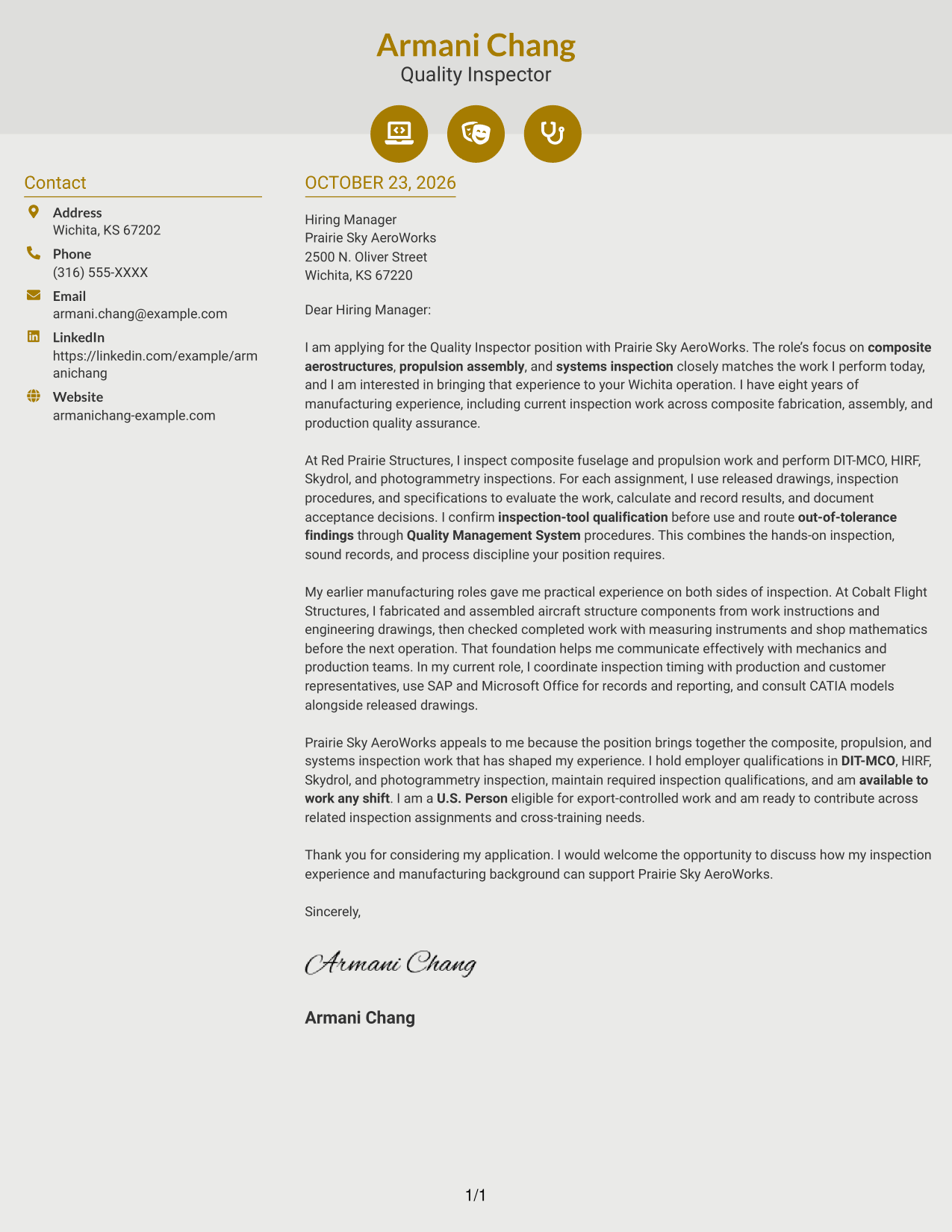 Cover letter example — page 1