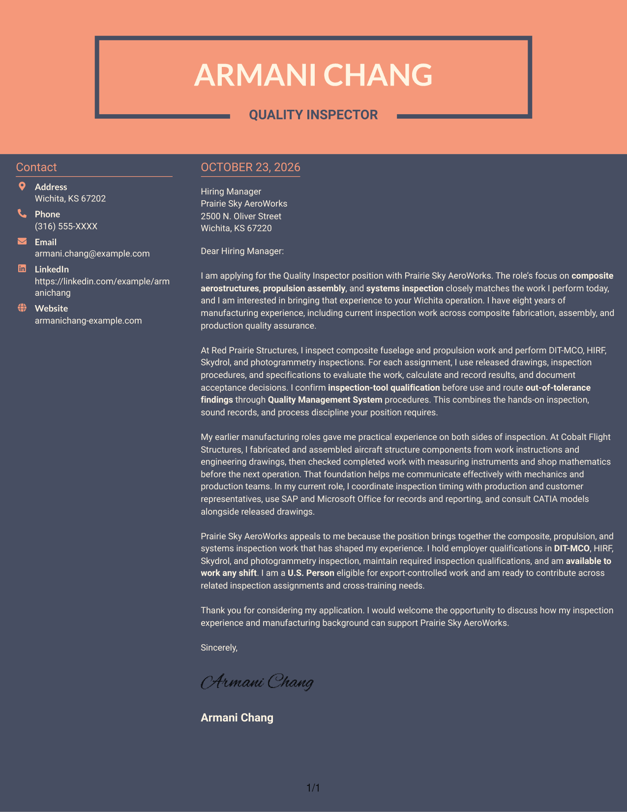 Cover letter example — page 1