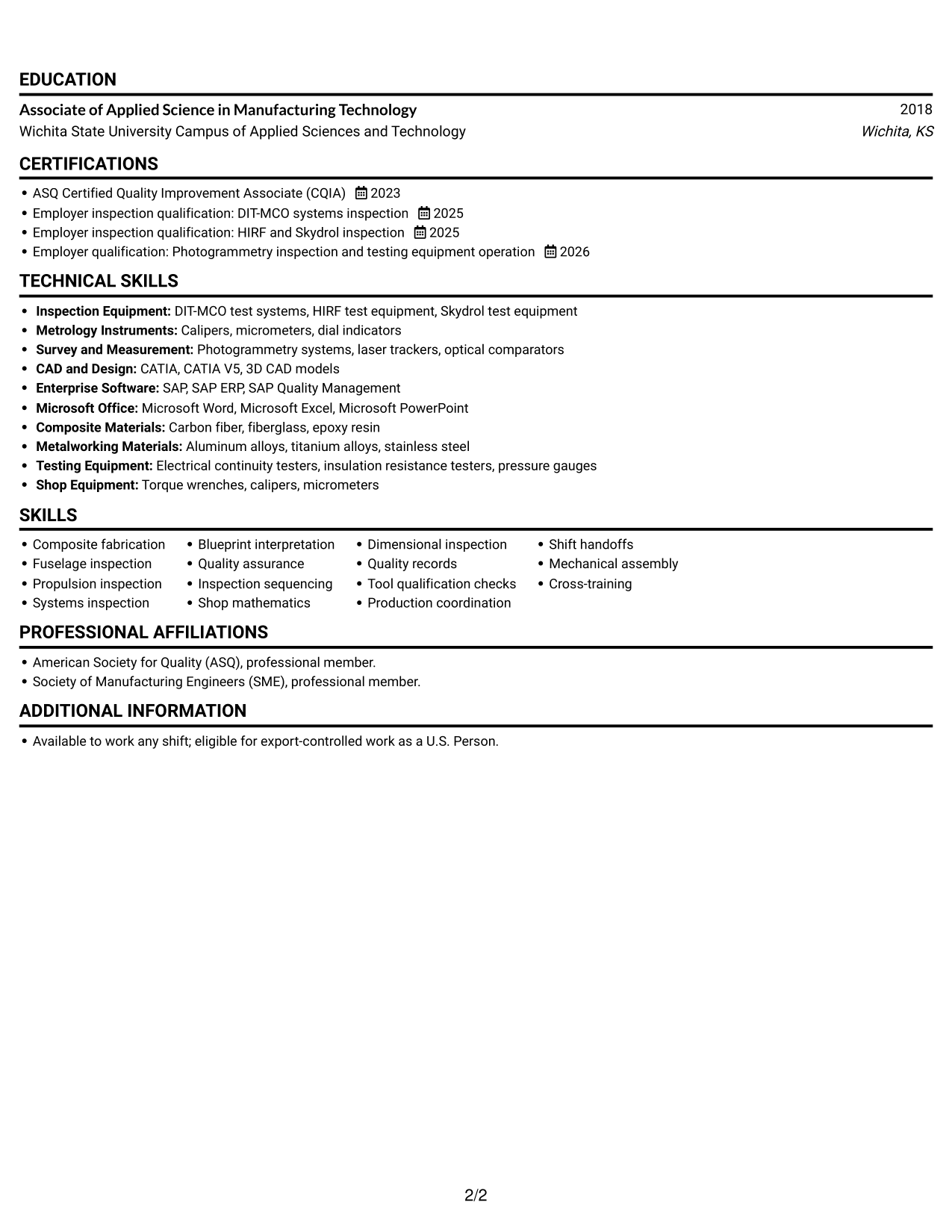 Resume example — page 2