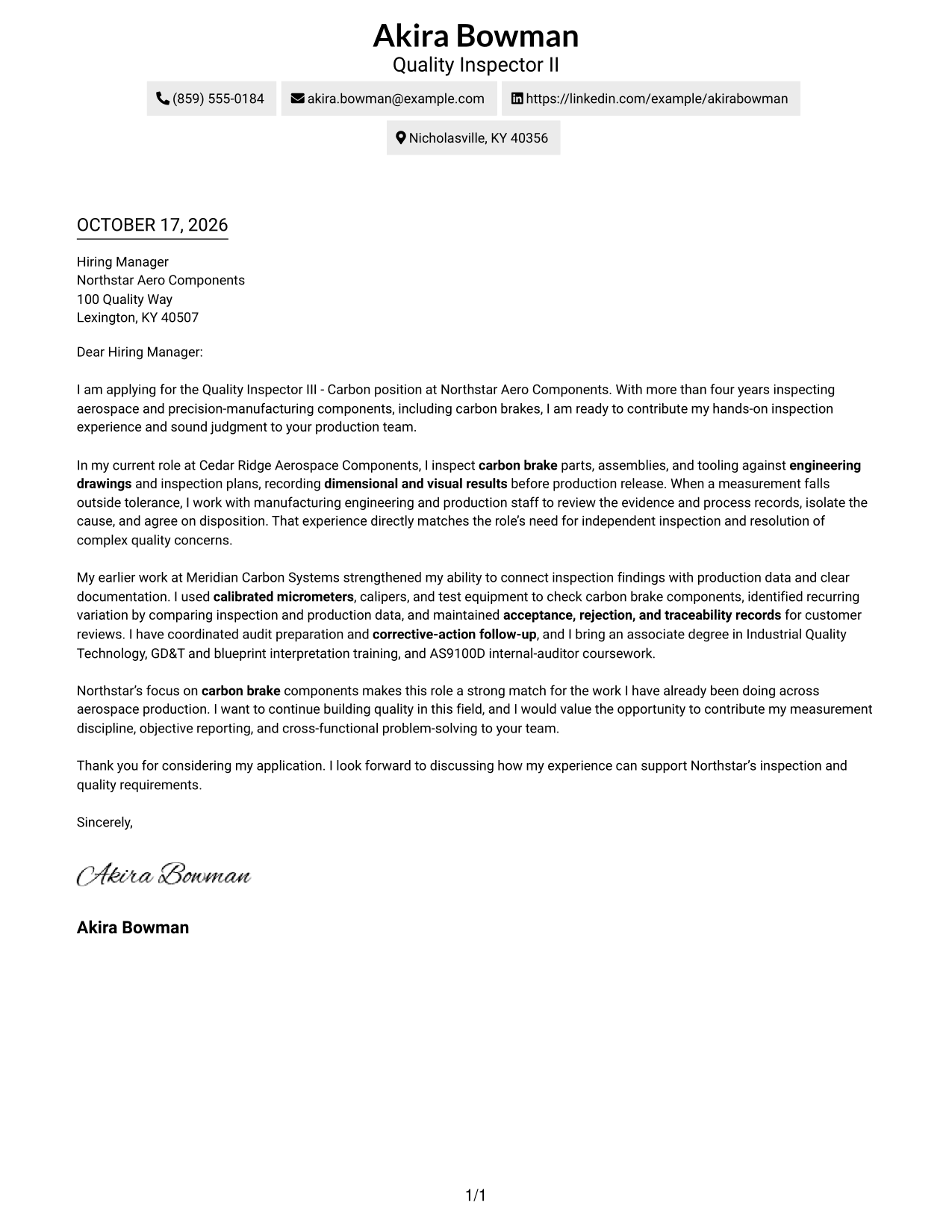 Cover letter example — page 1