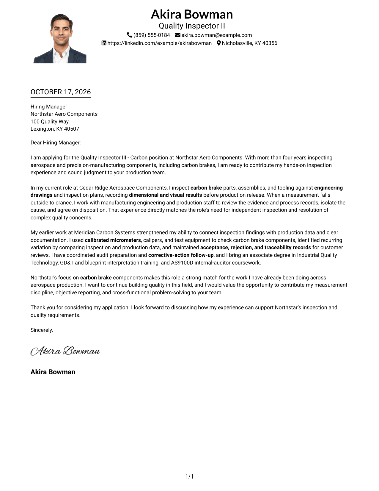 Cover letter example — page 1