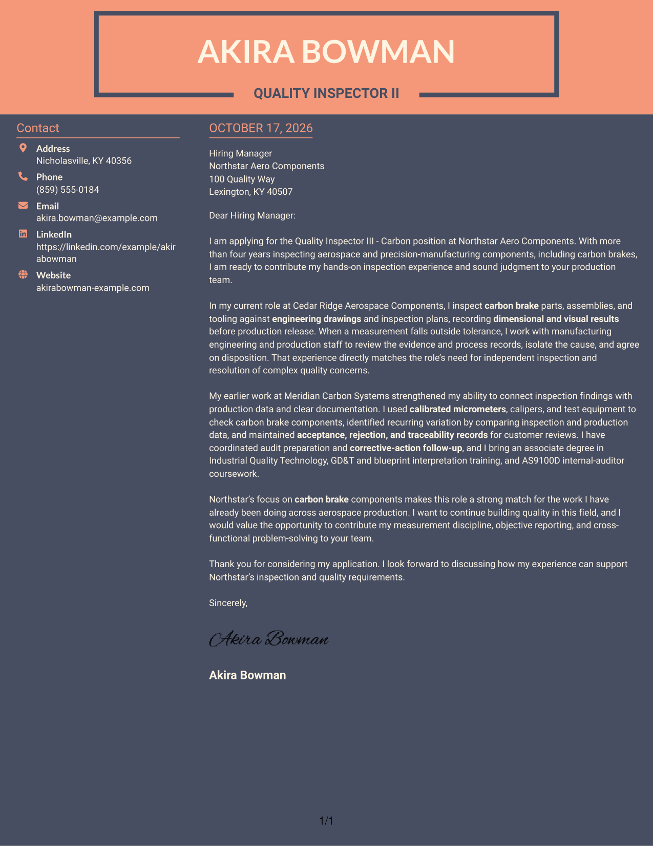 Cover letter example — page 1