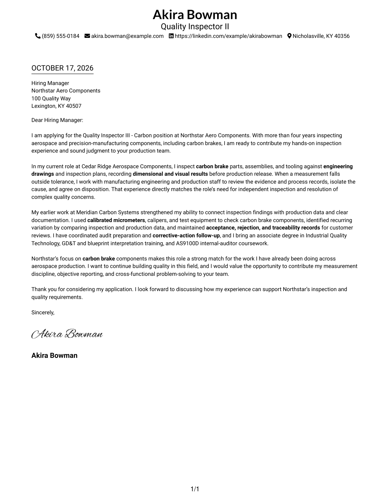 Cover letter example — page 1