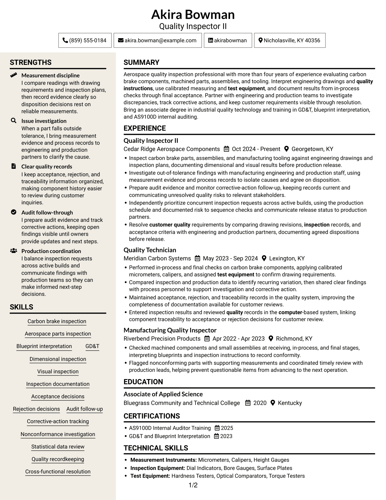 Resume example — page 1