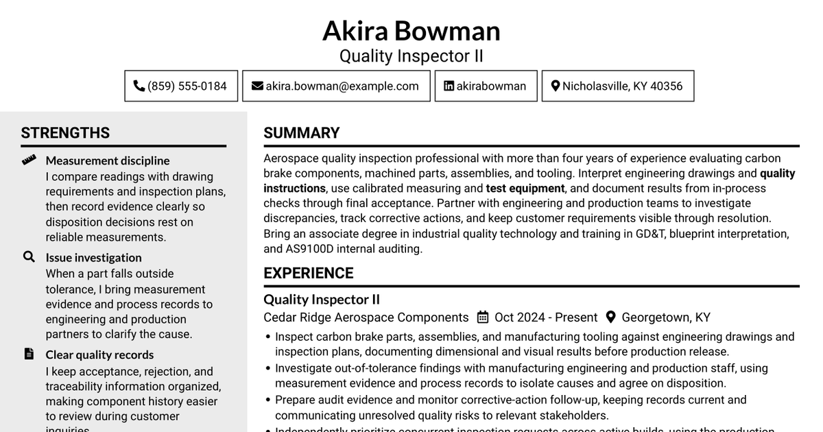 7 Quality Inspector III - Carbon Resume Templates with Example
