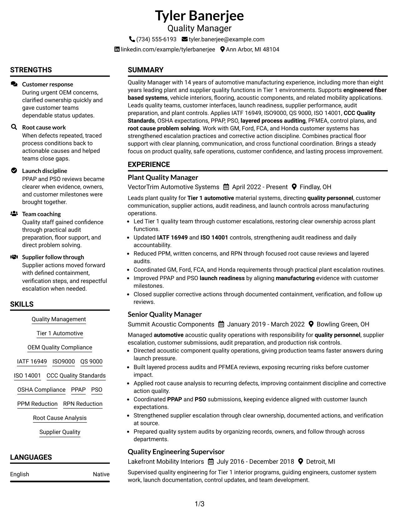 Resume Example Page 1