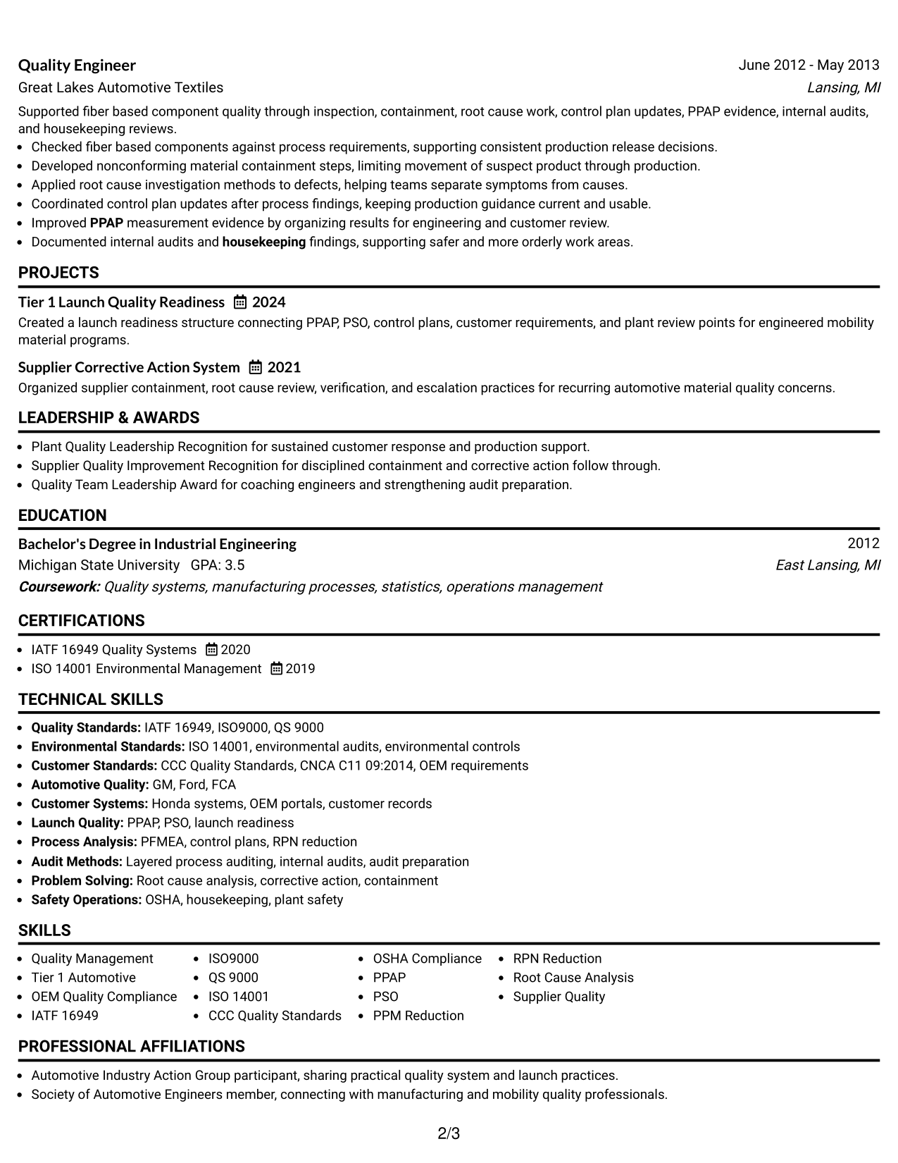 Resume Example Page 2