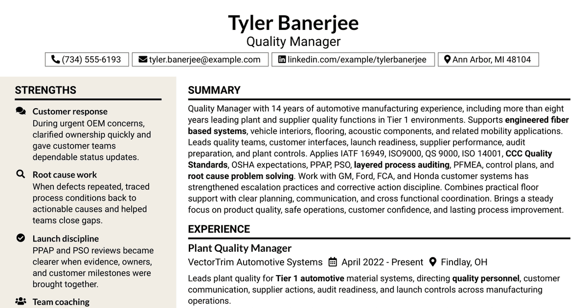 7 Quality Manager Resume Templates with Example