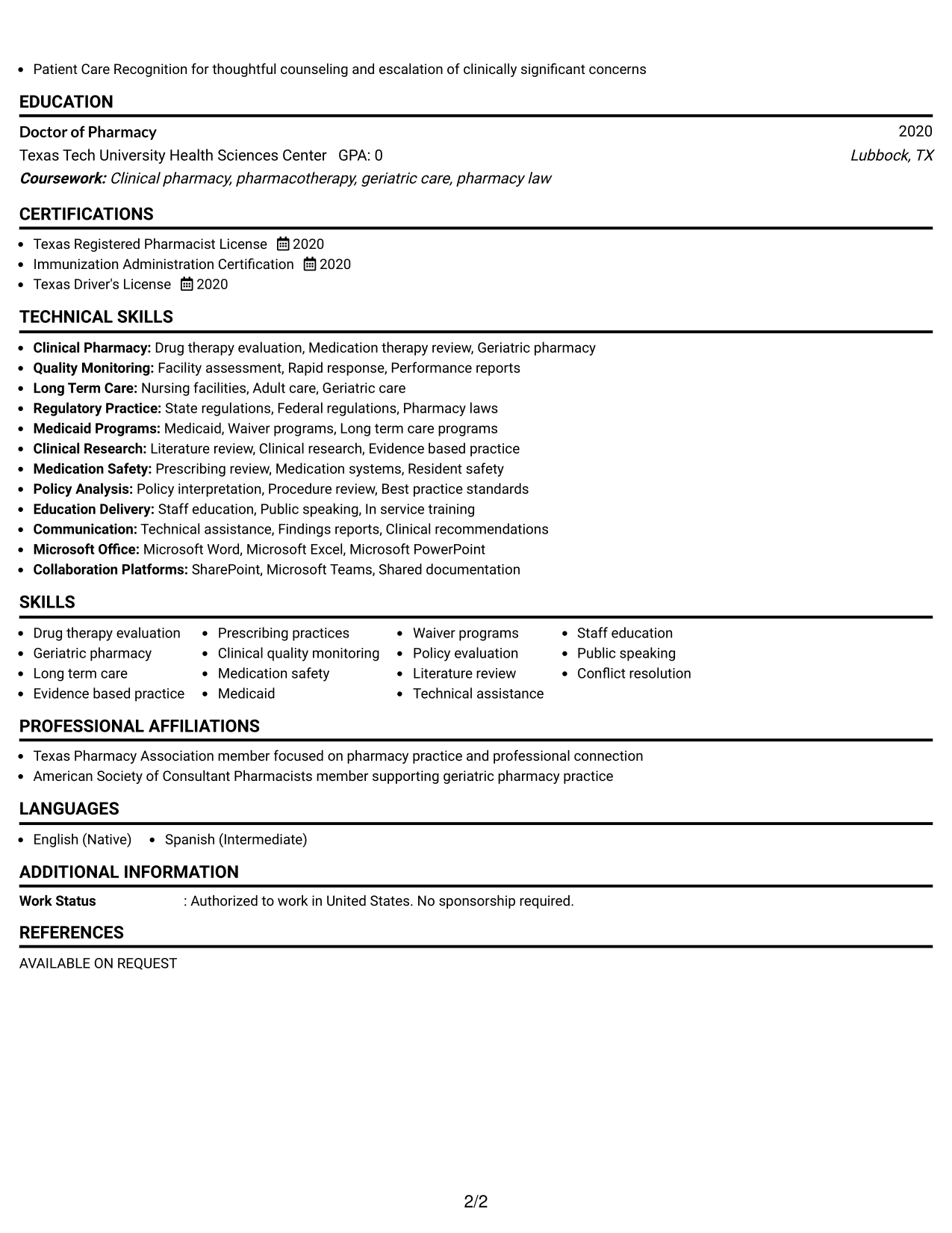 Resume Example Page 2