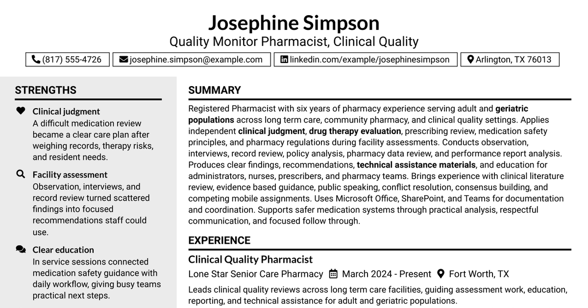 7 Quality Monitor Pharmacist Resume Templates with Example