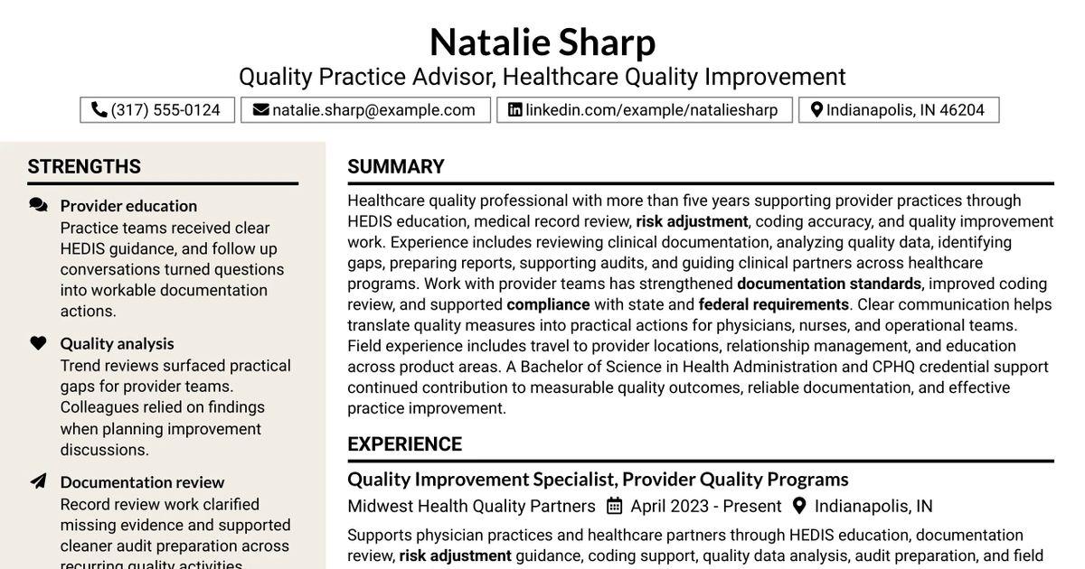 33 Quality Practice Advisor - Healthcare Quality Improvement Resume Templates with Example