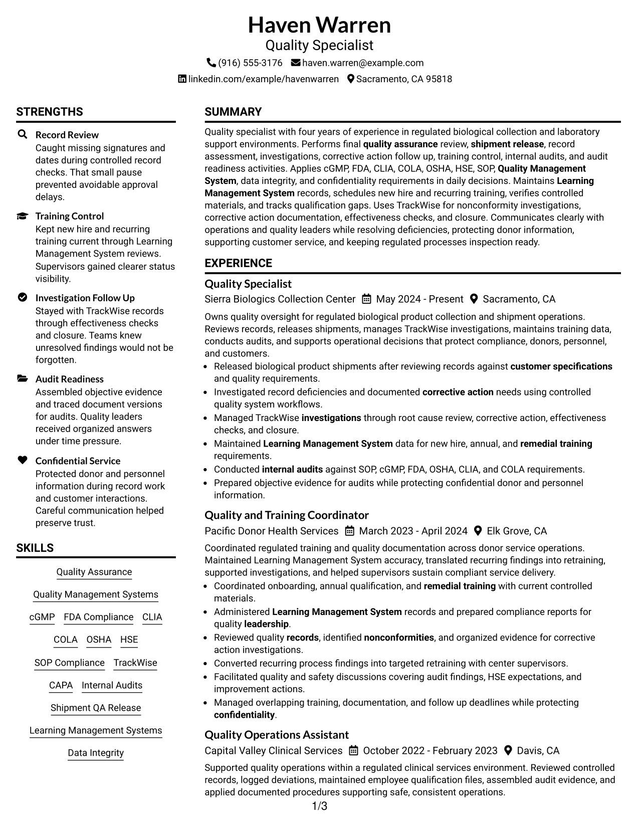 Resume Example Page 1