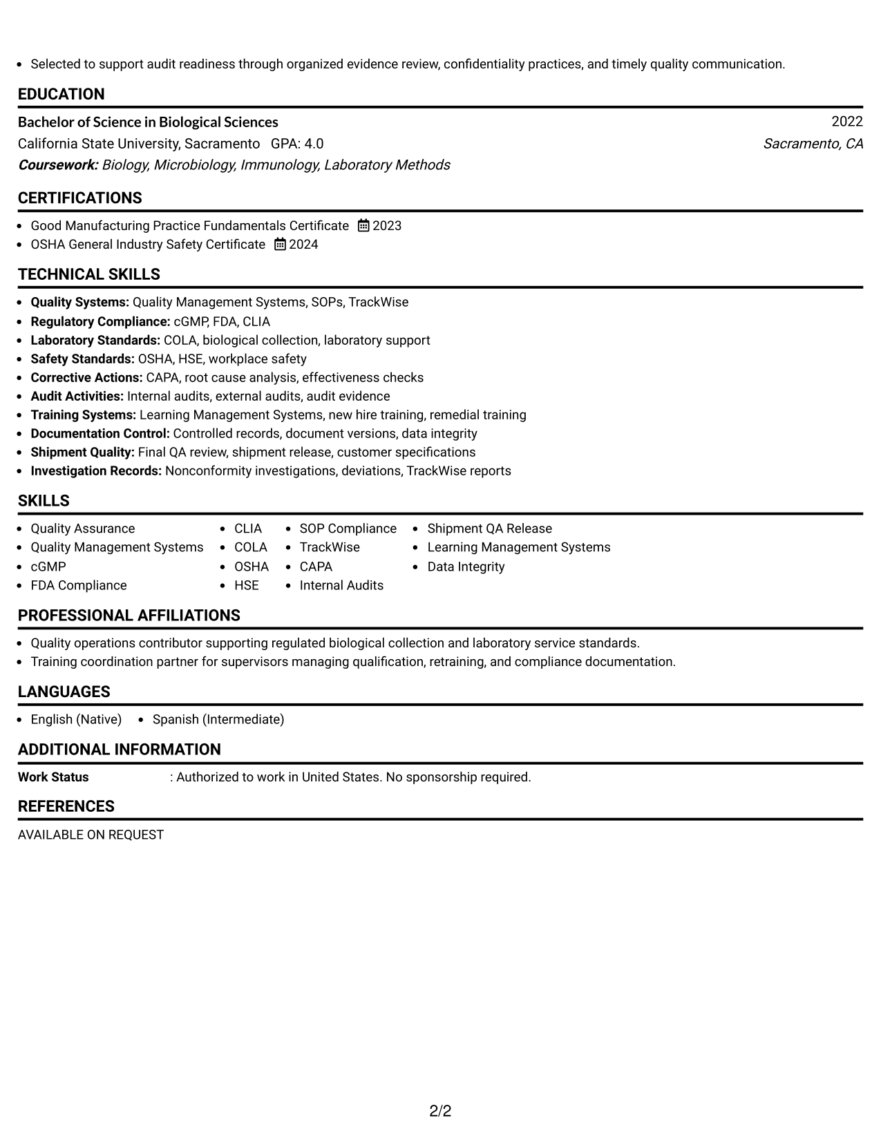 Resume Example Page 2