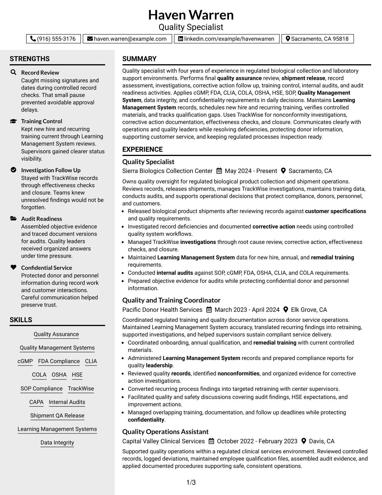 Resume Example Page 1