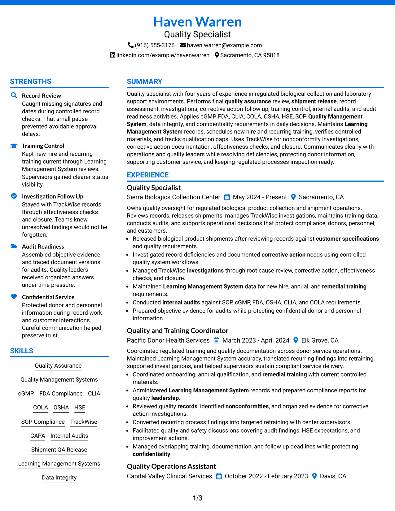 Resume Example Page 1