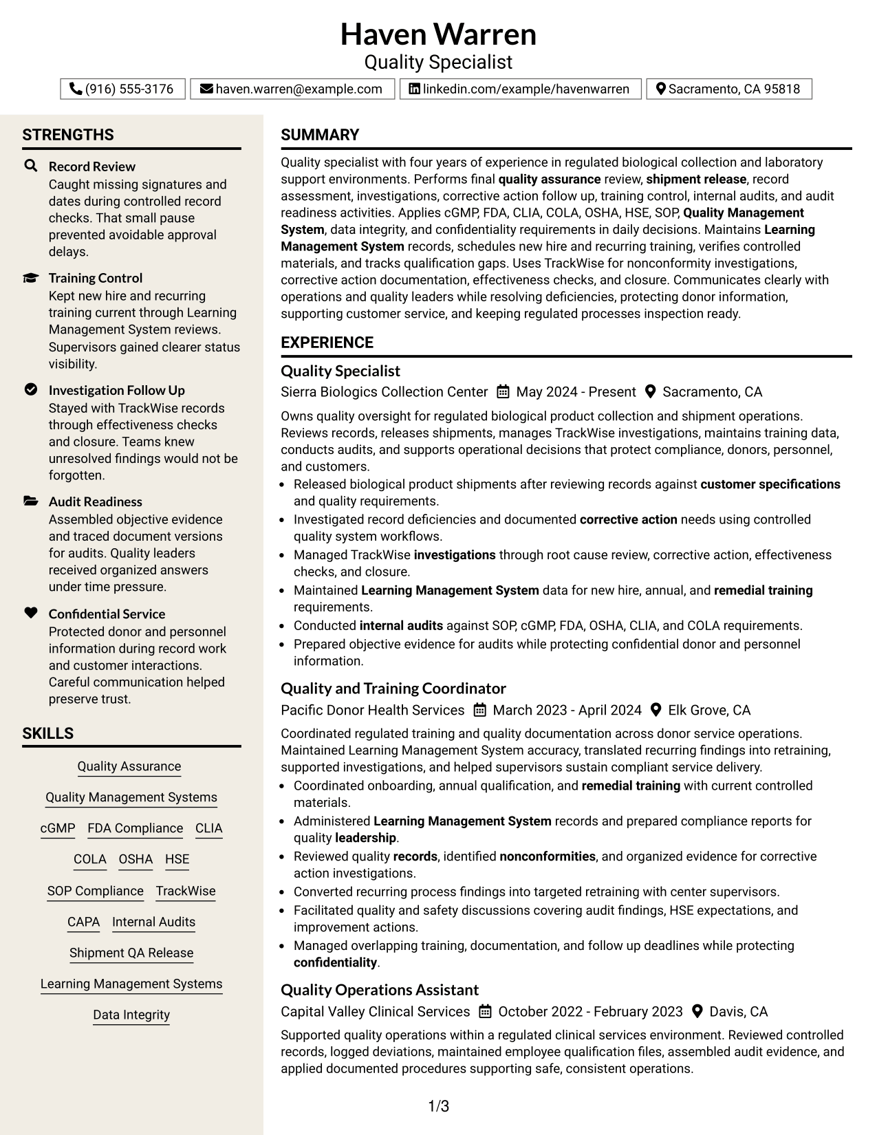 Resume Example Page 1
