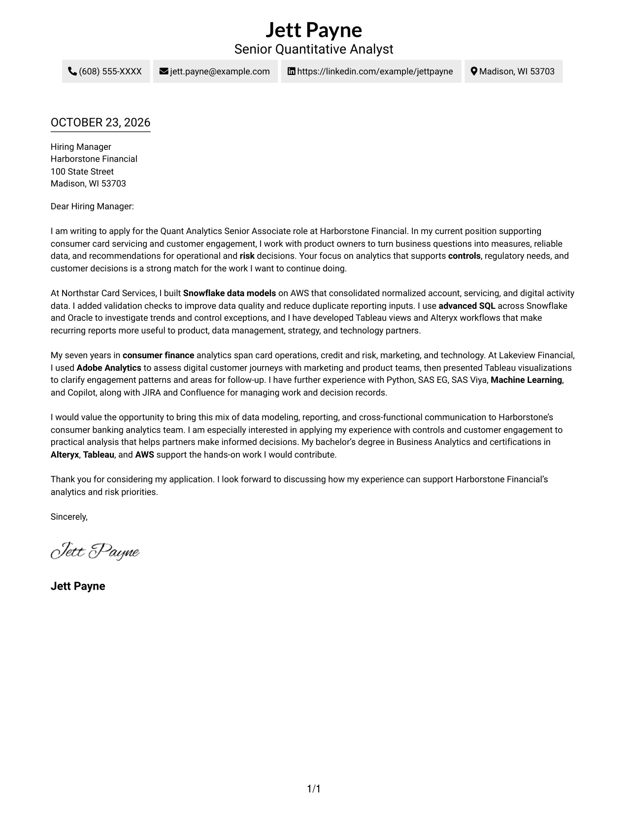 Cover letter example — page 1