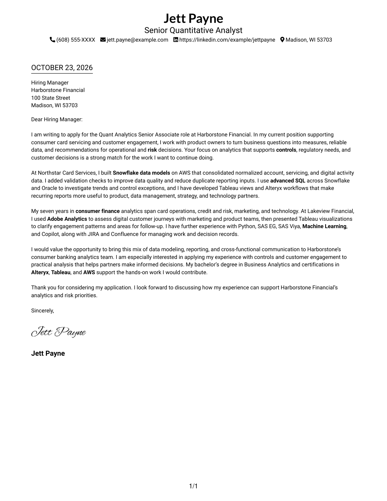 Cover letter example — page 1